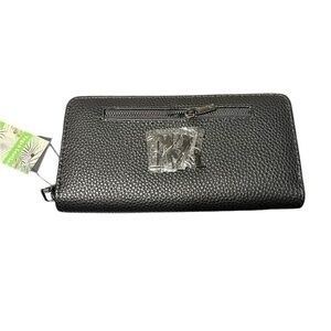 Badgley Mischka Large Zip Black Textured Wallet NWT